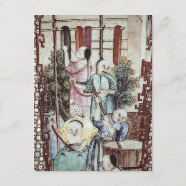 Carte Postale Détail d'un vase représentant des hommes teintant  (Devant)