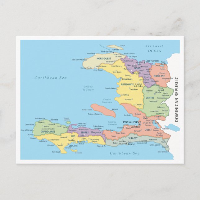 Carte Postale Detailed map of Haiti Regions (Devant)