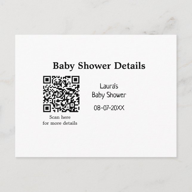 Carte Postale DÉTAILS DU baby shower QR SCAN CODE RU MODERNE MIN (Devant)