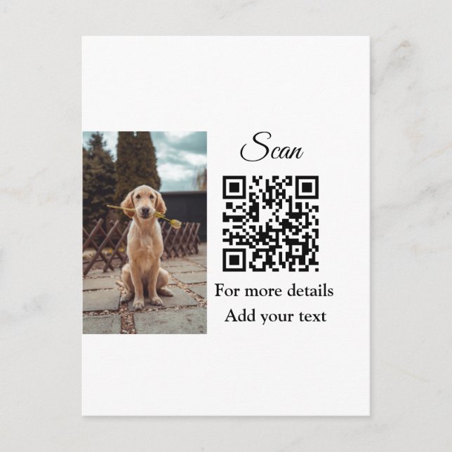 Carte Postale Détails simples du nom de l'animal code QR ajouter (Devant)