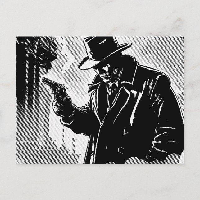 Carte Postale Détective urbain bourru de style graphique BD noir (Devant)