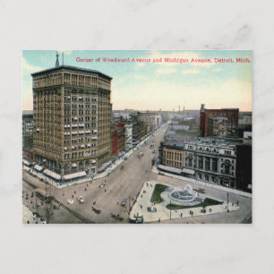 Carte Postale Detroit, coin de Woodward & Michigan, Vintage