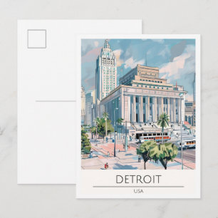 Carte Postale Détroit États-Unis Illustration d'art vintage Voya