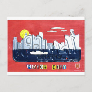 Carte Postale Detroit Le Moteur City Skyline Licence Plate-forme