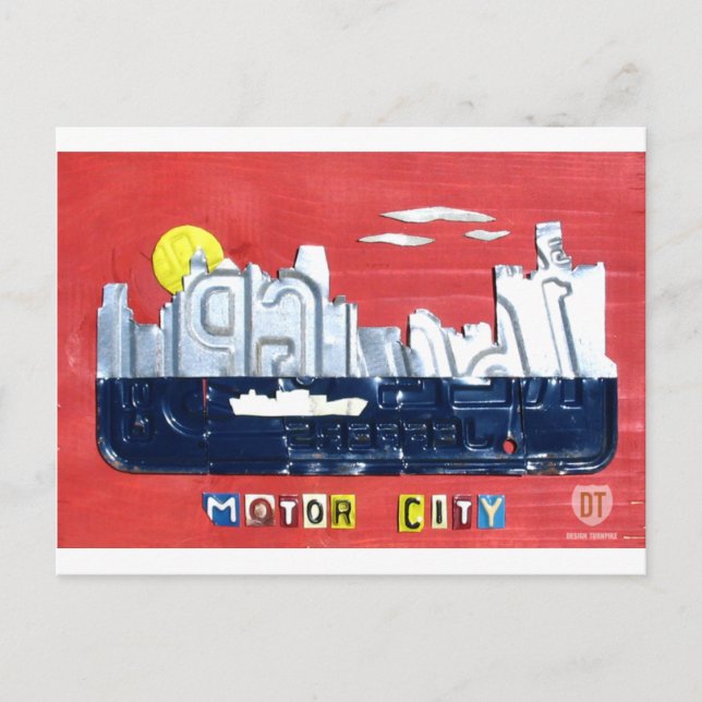 Carte Postale Detroit Le Moteur City Skyline Licence Plate-forme (Devant)