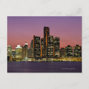 Carte Postale Detroit, Michigan Skyline à la nuit