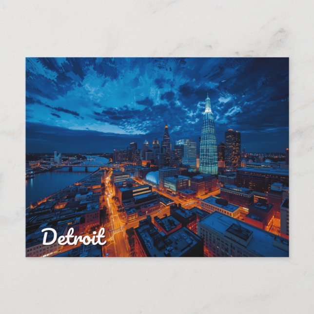 Carte Postale Detroit Michigan Skyline City Art (Devant)