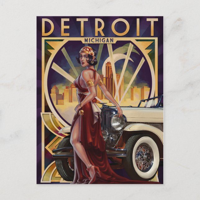 Carte Postale Detroit, Michigan | Ville automobile (Devant)