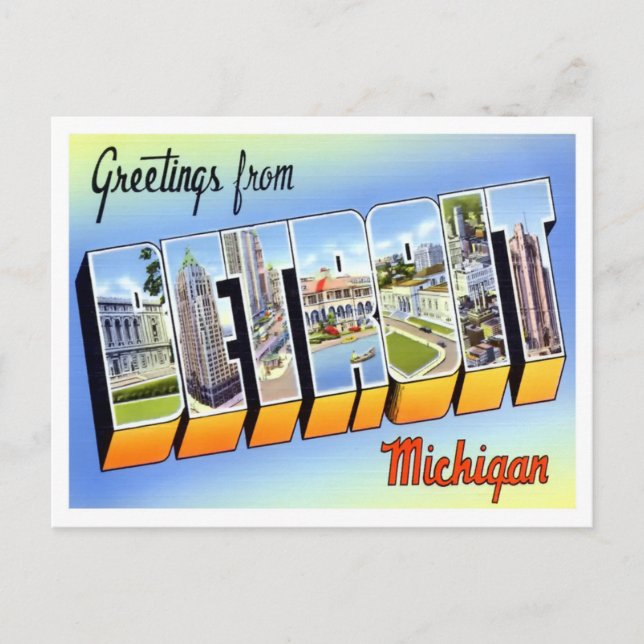 Carte postale Detroit, Michigan Vintage Big Letter (Devant)