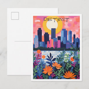 Carte Postale Détroit Michigan Voyage Ville Esthétique