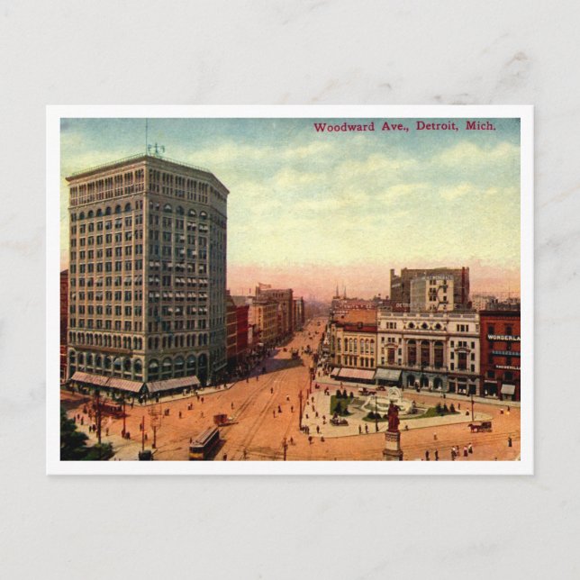 Carte Postale Detroit, Woodward Ave 1910s Vintage  (Devant)