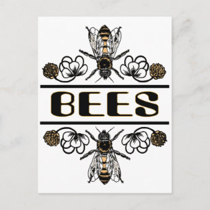 Carte Postale deux abeilles avec trèfle trans1