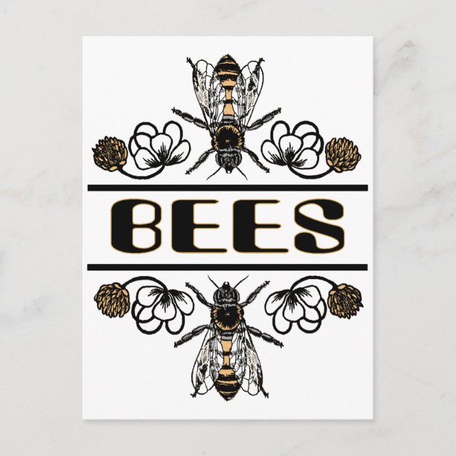 Carte Postale deux abeilles avec trèfle trans1 (Devant)