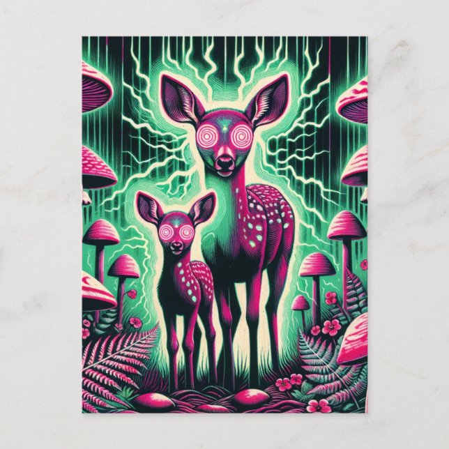 Carte Postale Deux adorables cerfs psychédéliques  (Devant)