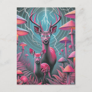 Carte Postale Deux adorables cerfs psychédéliques aux yeux brill