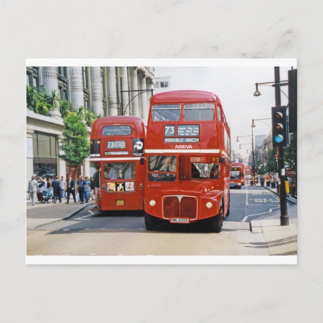Carte Postale Deux autobus #73 sur Oxford Street, Londres, 1998 (Devant)