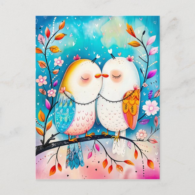 Carte Postale Deux Birds à Love on a Branch (Devant)