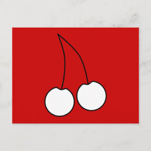 Carte Postale Deux Cerises. Blanc avec contour noir.