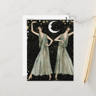 Carte Postale Deux charmantes dames dansent au clair de lune