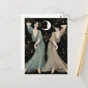 Carte Postale Deux charmantes femmes dansent au clair de lune