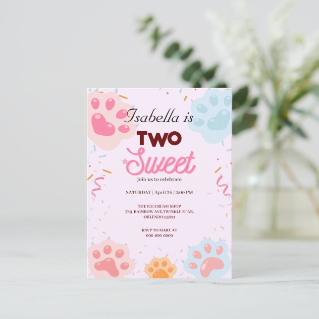 Carte Postale Deux chat PAW doux et Sprinkles 2e anniversaire fé (Debout devant)