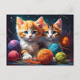 Carte Postale Deux chatons mignons avec des boules de fil