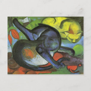 Carte Postale Deux chats, bleu et jaune par Franz Marc