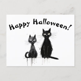 Carte Postale Deux Chats Noirs Halloween heureux