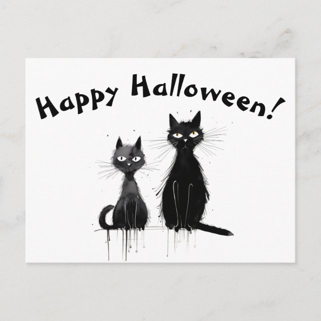 Carte Postale Deux Chats Noirs Halloween heureux (Devant)