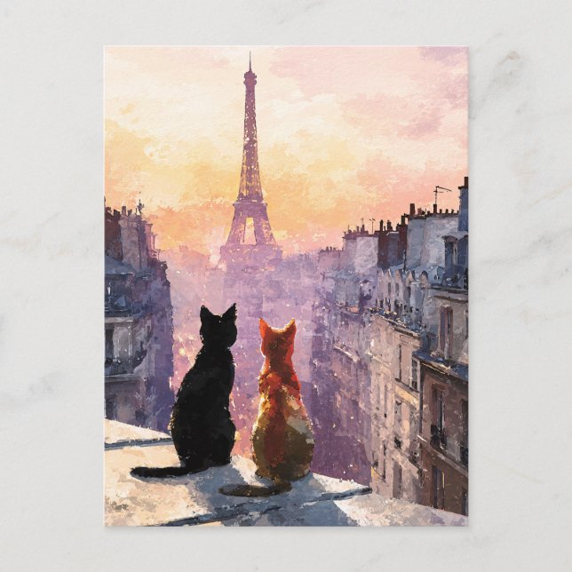 Carte Postale Deux chats sur un toit de Paris (Devant)