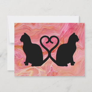 Carte Postale Deux chats - Tails cardiaques sur marbre rose