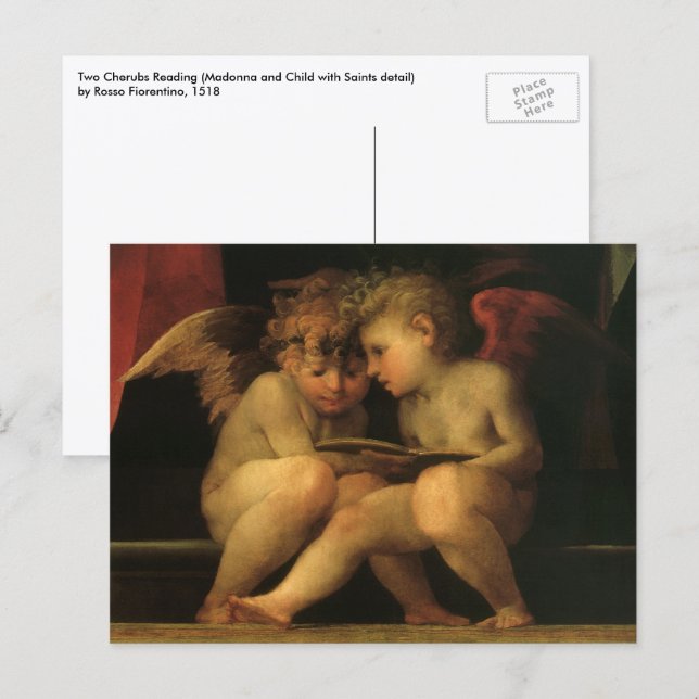 Carte Postale Deux chérubins lisant par Rosso Fiorentino, Anges (Devant / Derrière)