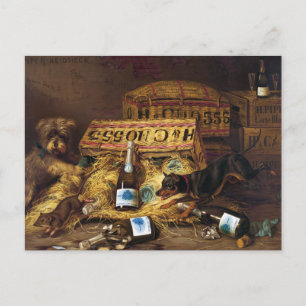 Carte postale : Deux chiens pourchassant une souri