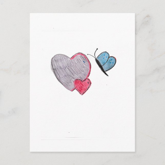Carte Postale Deux coeurs avec papillon (Devant)