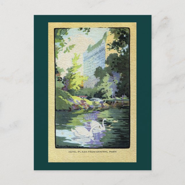 Carte Postale Deux cygnes à Central Park Lake (Devant)