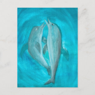 Carte Postale Deux dauphins jouant sauvage et libre dans l'océan