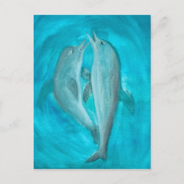 Carte Postale Deux dauphins jouant sauvage et libre dans l'océan (Devant)