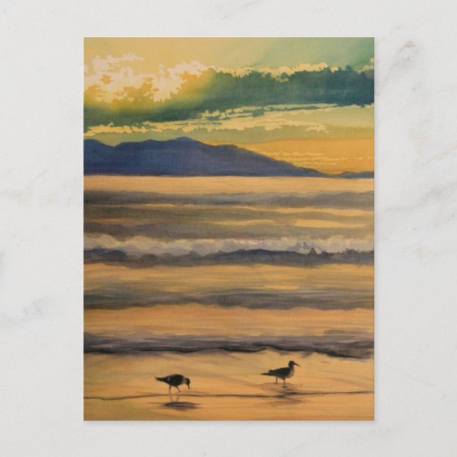 Carte Postale "Deux d'une espèce" Oiseaux sur la plage à l'aquar (Devant)