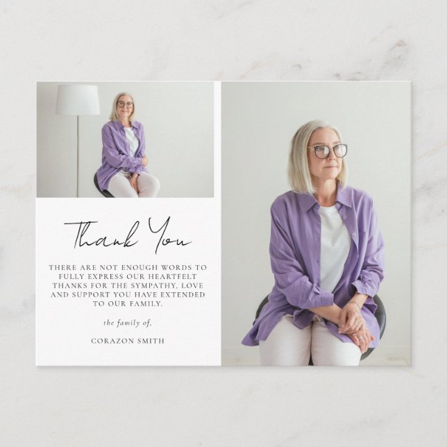 Carte Postale Deux élégantes photos Sympathie funéraire Merci (Devant)