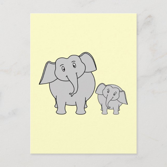 Carte Postale Deux éléphants. Caricature mignonne pour adultes e (Devant)