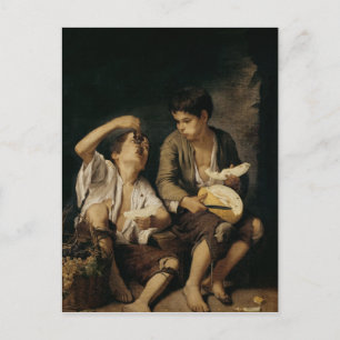 Carte Postale Deux enfants mangeant un melon et les raisins,