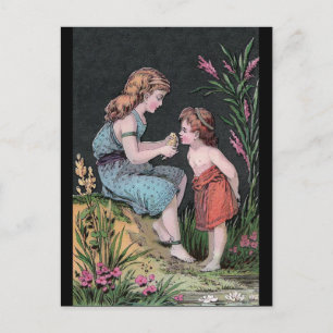 Carte Postale Deux enfants regardent un oiseau