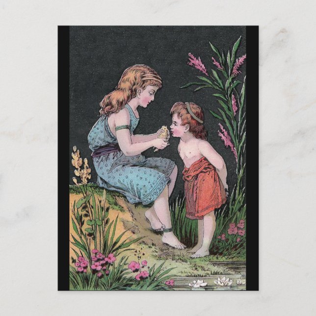 Carte Postale Deux enfants regardent un oiseau (Devant)