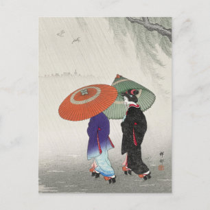 Carte Postale Deux femmes dans la pluie Peinture par Ohara Koson