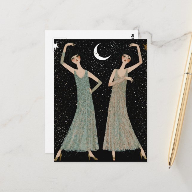Carte Postale Deux femmes dansant au clair de lune (Devant/Arrière en situation)