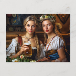 Carte Postale Deux femmes en dirndl. Bière. Bavière