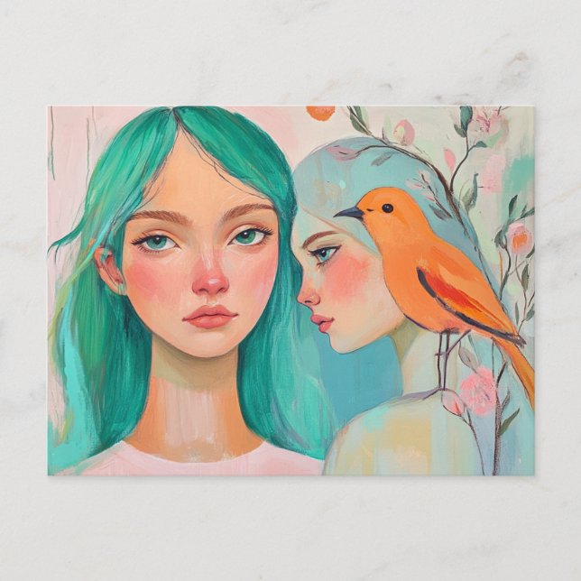 Carte Postale Deux femmes et un oiseau (Devant)