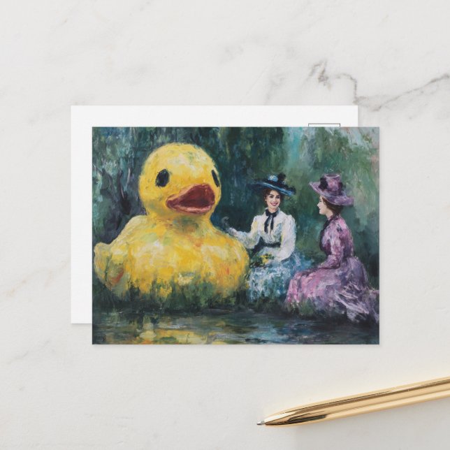 Carte Postale Deux femmes pique-nique avec le canard géant (Devant/Arrière en situation)