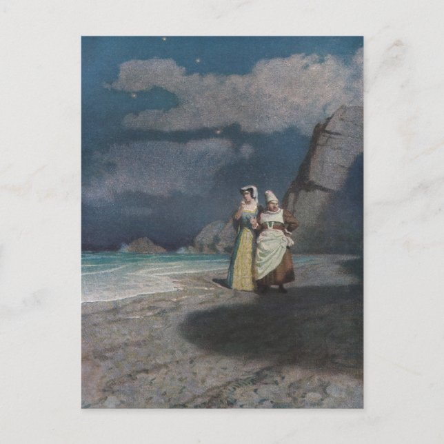 Carte Postale Deux femmes sur une plage de Shingle gris la nuit (Devant)