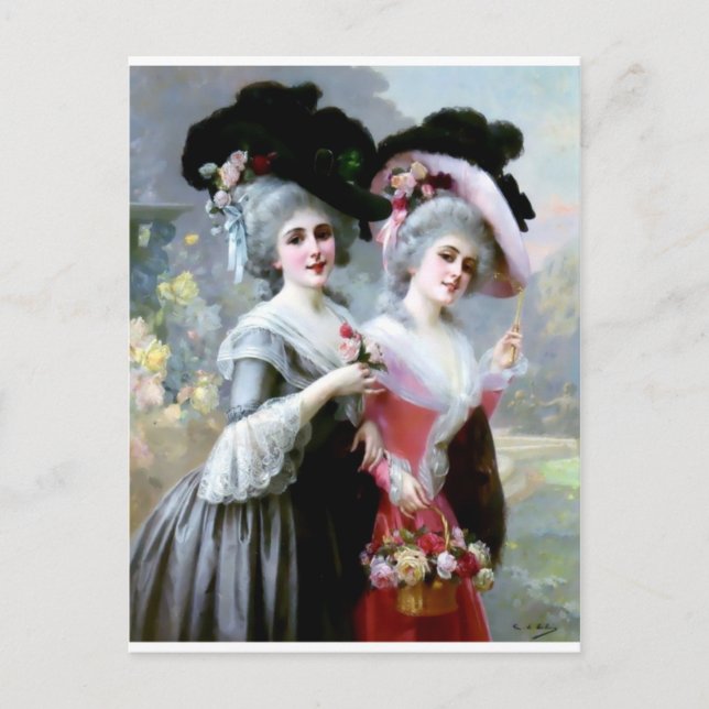 Carte Postale Deux femmes victoriennes avec peinture Rose (Devant)